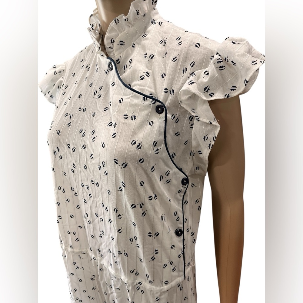Cheongsam poly white shift style day dress-XL The dress Express vintage 90βs - Picture 6 of 8